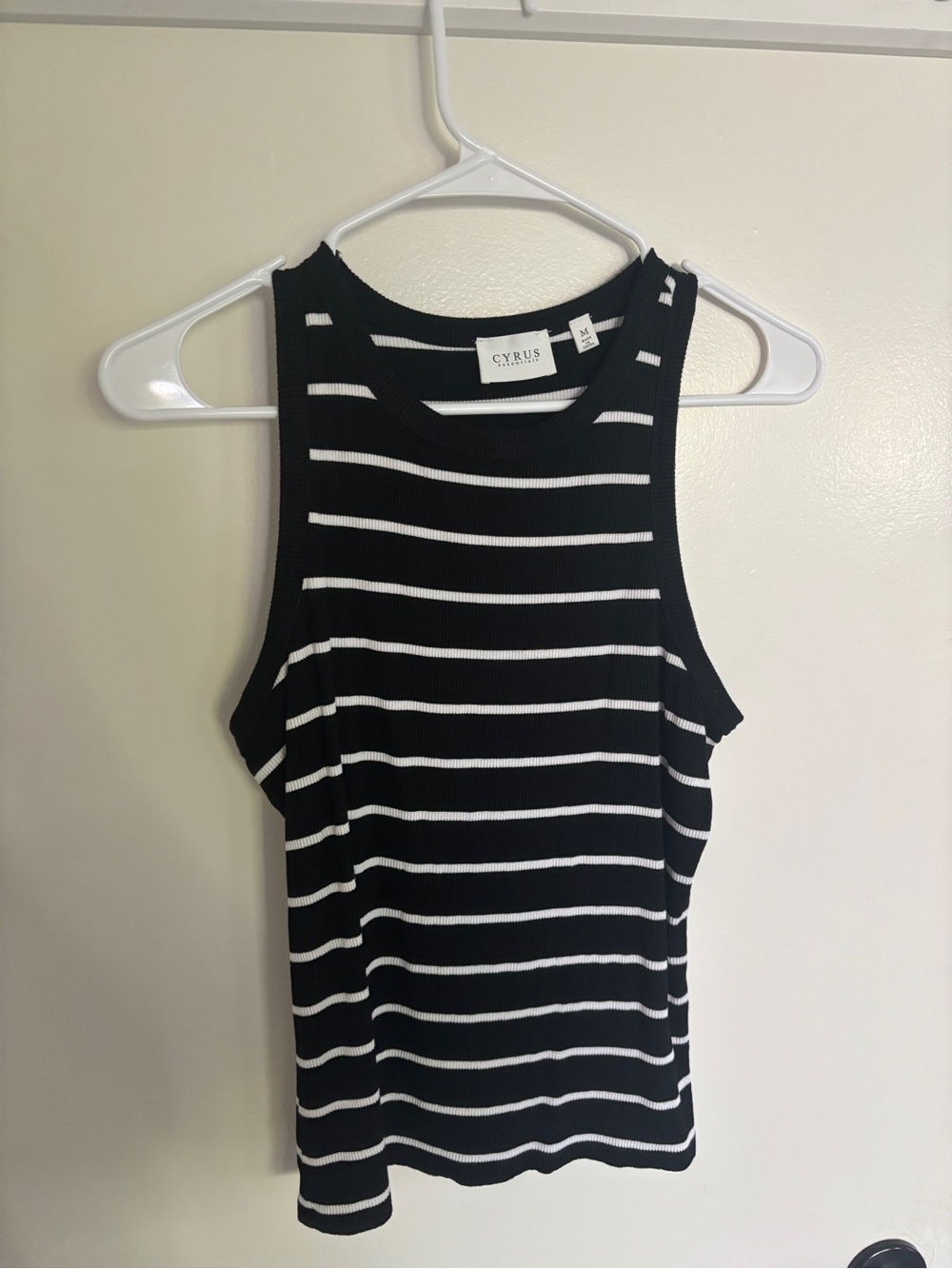 Cyrus Black & White Striped Ribbed Tank